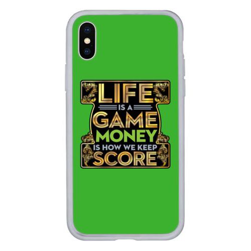Personalized iphone case personalized with the saying "Life is a game, money is how we keep score"