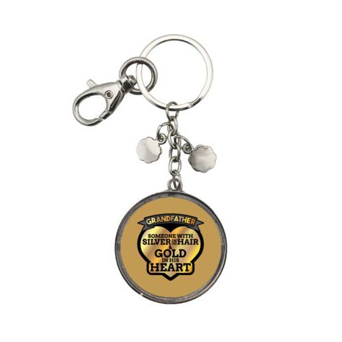 Personalized metal keychain personalized with the saying "Grandfather: someone with silver in his hair and gold in his heart"