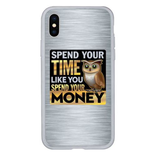 Personalized iphone case personalized with steel industrial pattern and the saying "Spend your time like you spend your money"