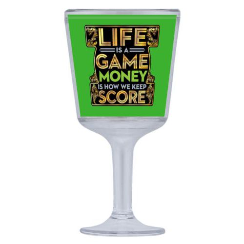 Personalized wine cup with straw personalized with the saying "Life is a game, money is how we keep score"