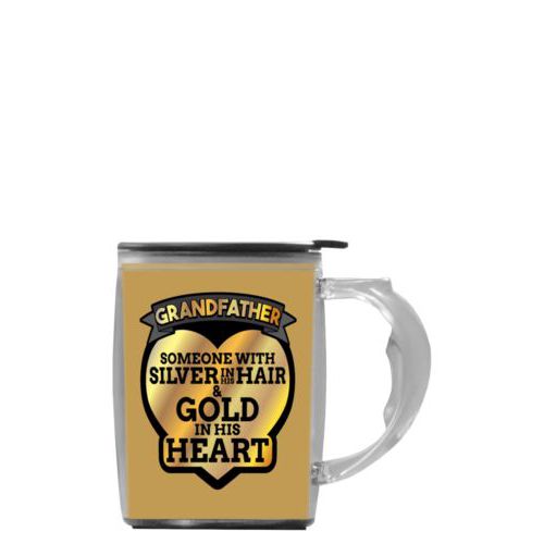 Custom mug with handle personalized with the saying "Grandfather: someone with silver in his hair and gold in his heart"