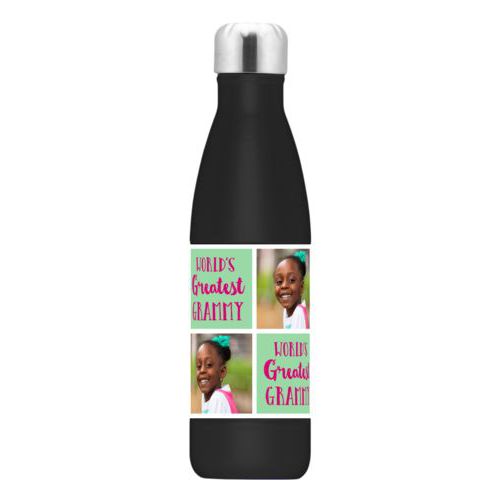 Custom insulated water bottle personalized with a photo and the saying "World's Greatest Grammy" in pomegranate and spearmint