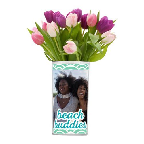 Personalized vase personalized with photo and the saying "beach buddies"