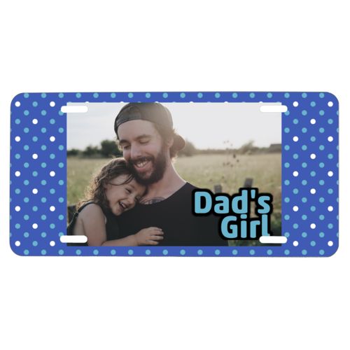 Custom car plate personalized with small dots pattern and photo and the saying "Dad's Girl"