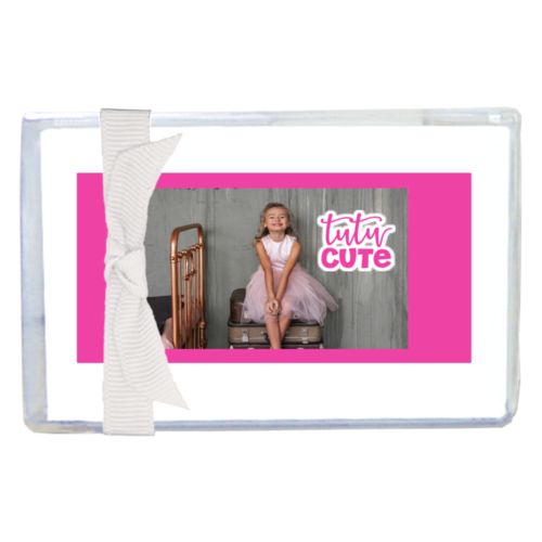 Personalized enclosure cards personalized with photo and the saying "tutu cute"
