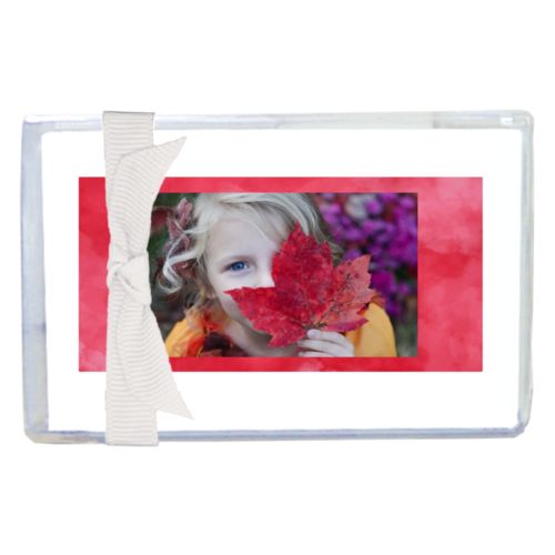 Personalized enclosure cards personalized with red cloud pattern and photo
