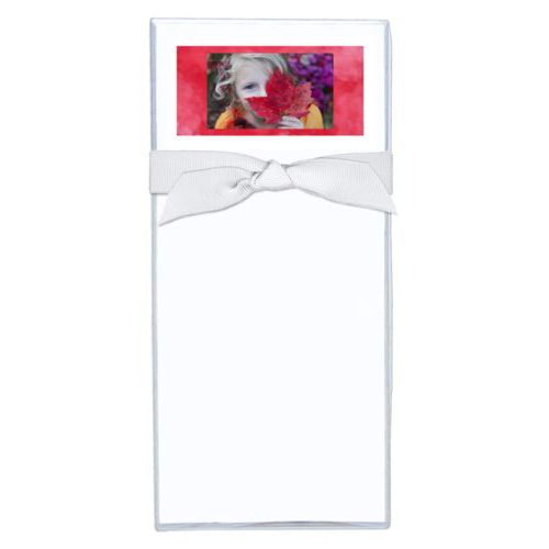 Personalized note sheets personalized with red cloud pattern and photo