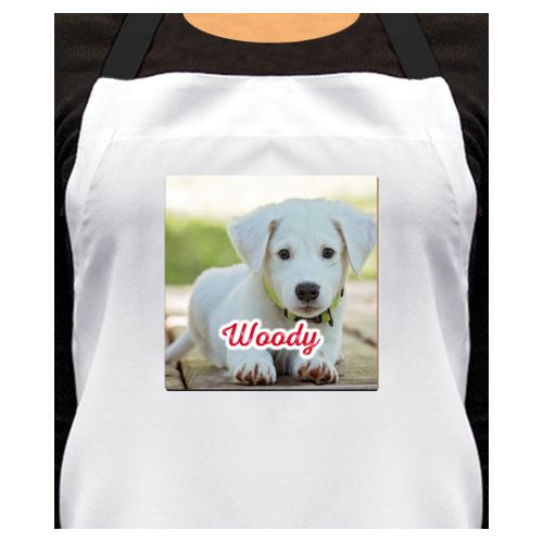 Personalized apron personalized with photo and the saying "Woody"