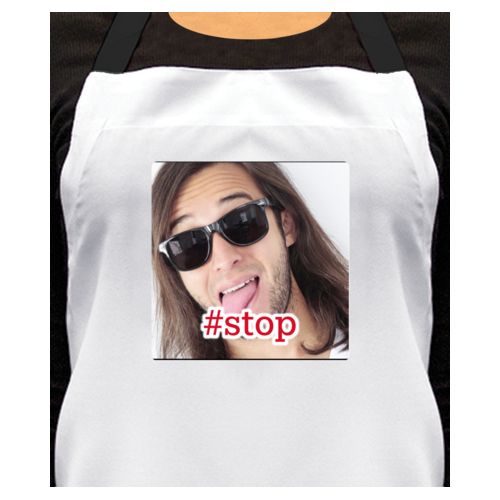 Personalized apron personalized with photo and the saying "#stop"