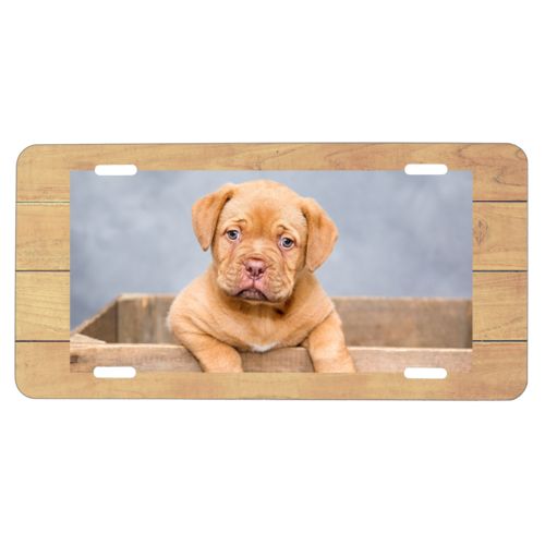 Personalized license plate personalized with natural wood pattern and photo