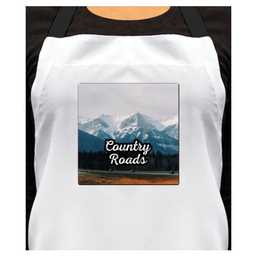 Personalized apron personalized with photo and the saying "Country Roads"