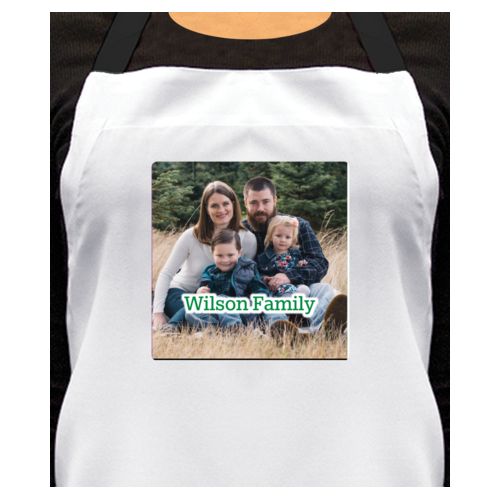 Personalized apron personalized with photo and the saying "Wilson Family"