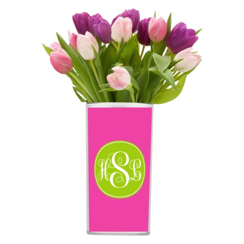 Personalized vase personalized with concaved pattern and monogram in juicy green and juicy pink