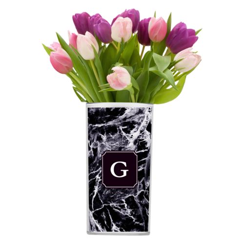 Personalized vase personalized with onyx pattern and initial in black licorice