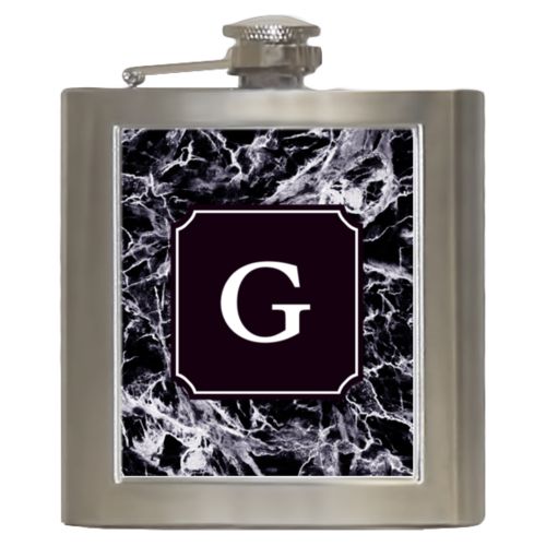 Personalized 6oz flask personalized with onyx pattern and initial in black licorice