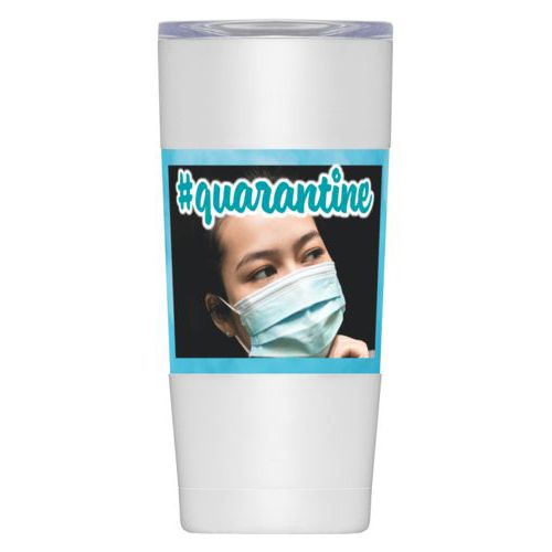 Personalized insulated steel mug personalized with photo and the saying "#quarantine"