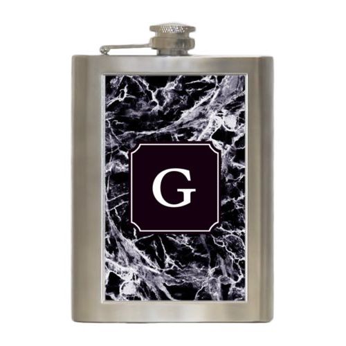 Personalized 8oz flask personalized with onyx pattern and initial in black licorice