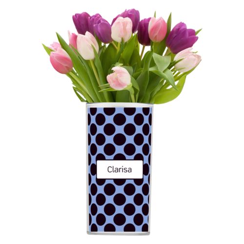 Personalized vase personalized with dots pattern and name in black and serenity blue