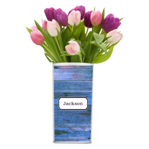 Personalized vase personalized with sky rustic pattern and name in black licorice