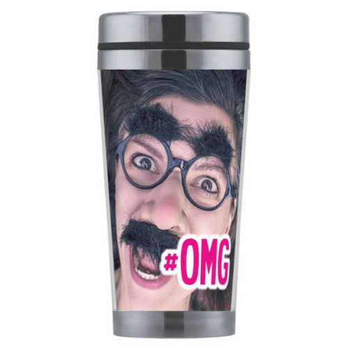 Personalized coffee mug personalized with photo and the saying "#omg"
