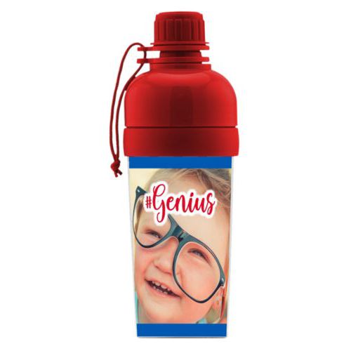 Water bottle for girls personalized with photo and the saying "#Genius"