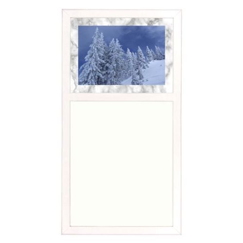 Personalized white board personalized with grey marble pattern and photo