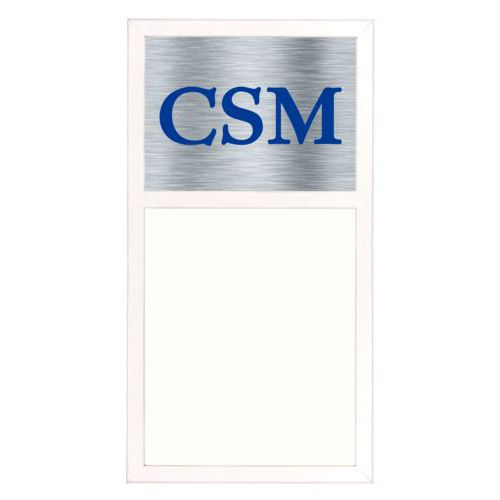 Personalized white board personalized with steel industrial pattern and the saying "CSM"