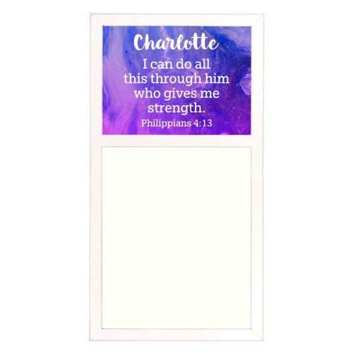Personalized white board personalized with ombre amethyst pattern and the saying "Charlotte I can do all this through him who gives me strength. Philippians 4:13"