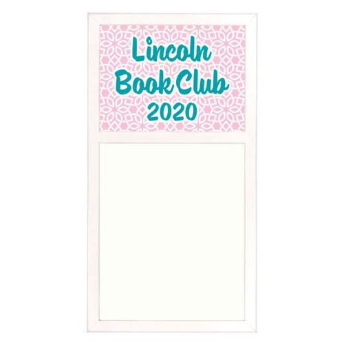 Personalized white board personalized with lattice pattern and the saying "Lincoln Book Club 2020"