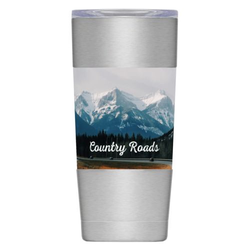 Personalized insulated steel mug personalized with photo and the saying "Country Roads"