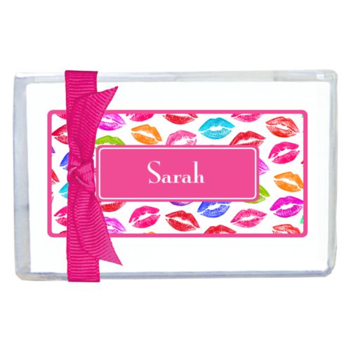 Personalized enclosure cards personalized with smooch pattern and name in paparte pink