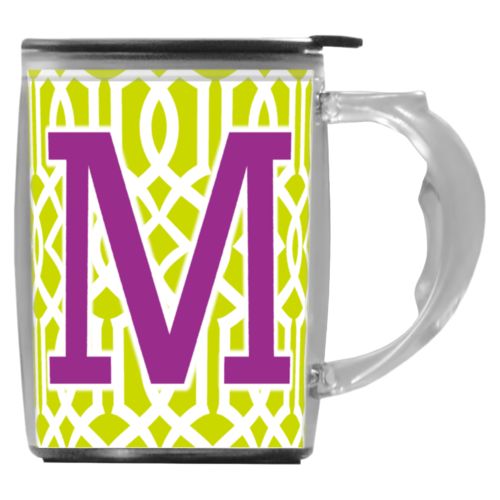 Custom mug with handle personalized with ironwork pattern and the saying "M"