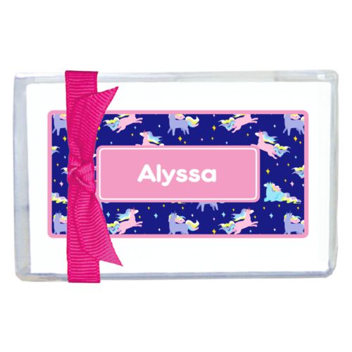 Personalized enclosure cards personalized with animals unicorn pattern and name in pink