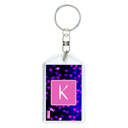 Personalized plastic keychain personalized with dream hearts pattern and initial in pink