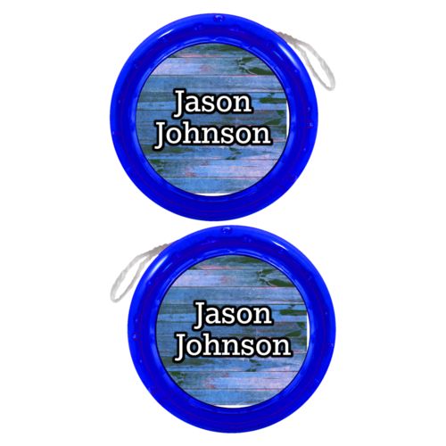 Personalized yoyo personalized with sky rustic pattern and the saying "Jason Johnson"