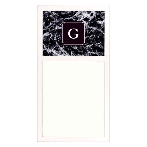 Personalized white board personalized with onyx pattern and initial in black licorice