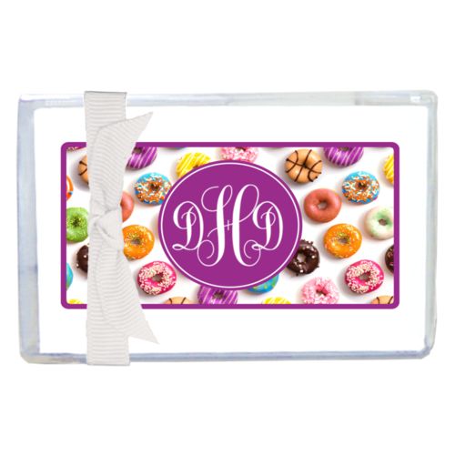 Personalized enclosure cards personalized with donuts pattern and monogram in eggplant