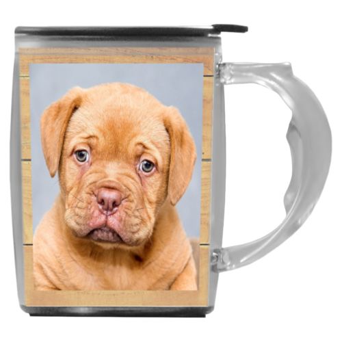 Custom mug with handle personalized with natural wood pattern and photo