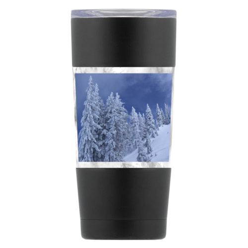 Personalized insulated steel mug personalized with grey marble pattern and photo
