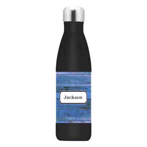 Insulated water bottle personalized with sky rustic pattern and name in black licorice