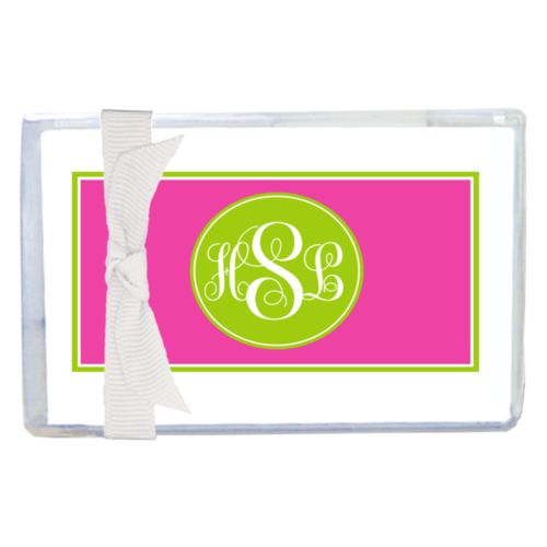 Personalized enclosure cards personalized with concaved pattern and monogram in juicy green and juicy pink
