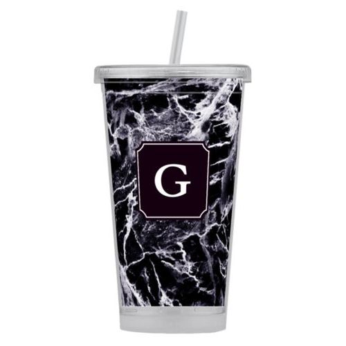 Personalized tumbler personalized with onyx pattern and initial in black licorice