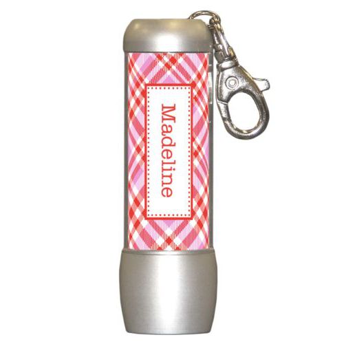 Personalized flashlight personalized with tartan pattern and name in red punch and thistle