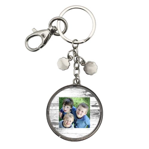 Personalized metal keychain personalized with white rustic pattern and photo