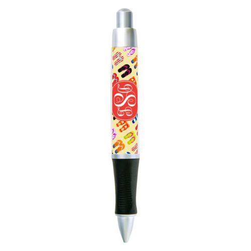 Personalized pen personalized with flip flops pattern and monogram in red orange