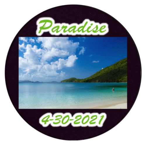 Personalized coaster personalized with photo and the sayings "Paradise" and "4-30-2021"