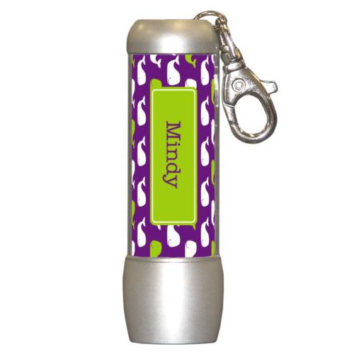 Personalized flashlight personalized with whales pattern and name in orchid and juicy green