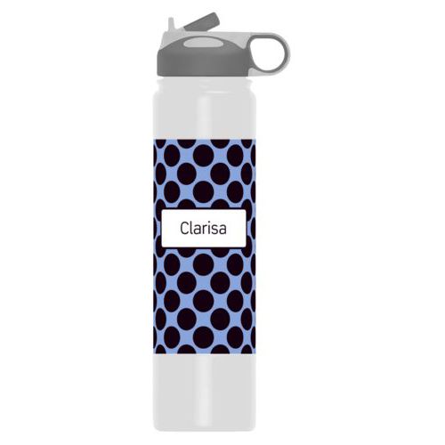 Vacuum insulated water bottle personalized with dots pattern and name in black and serenity blue