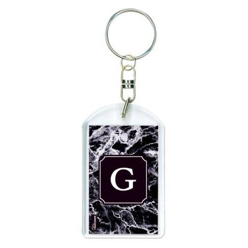 Personalized plastic keychain personalized with onyx pattern and initial in black licorice