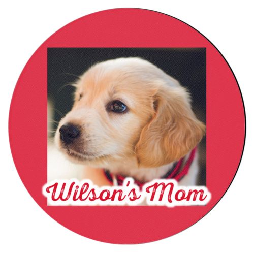 Personalized coaster personalized with photo and the saying "Wilson's Mom"